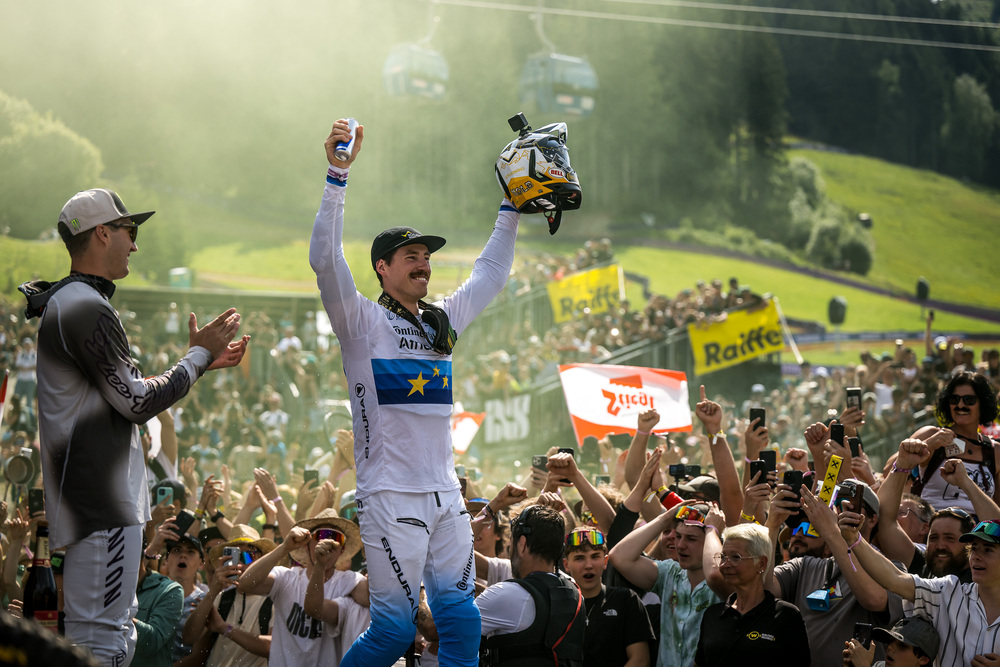 Downhill Weltcupsieg von Andreas Kolb in Leogang, 2023 © Nathan Hughes